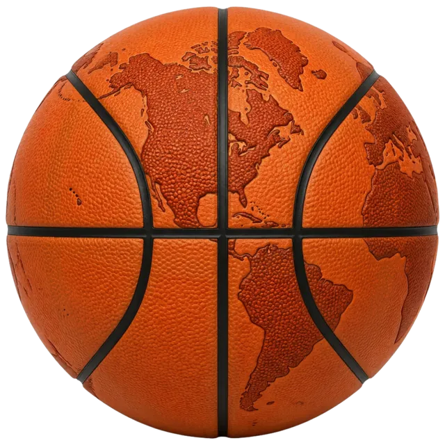Basketball globe with an airplane circling it